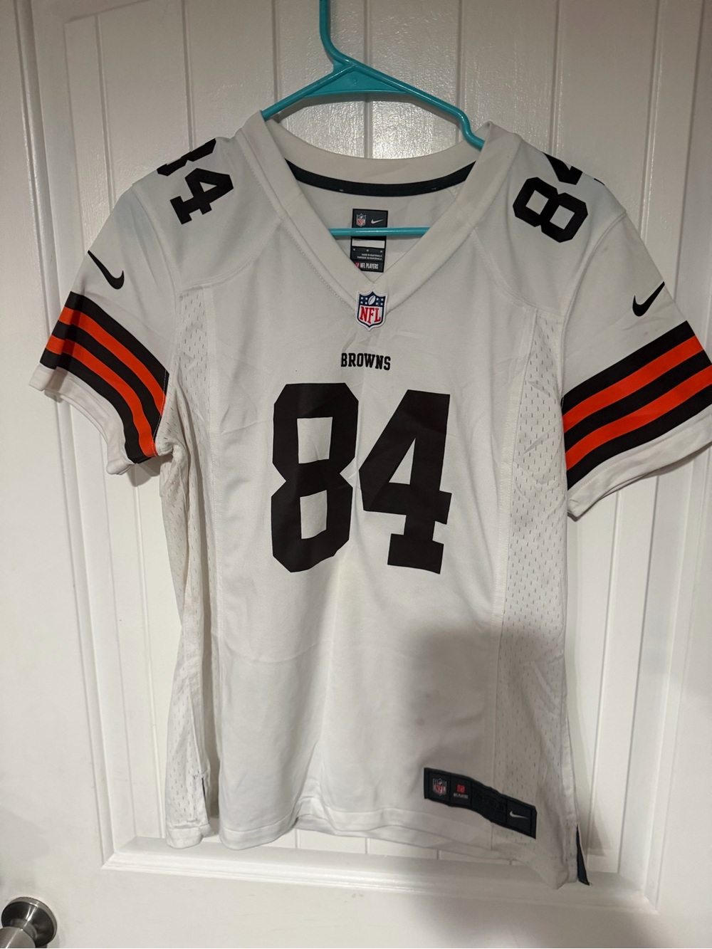 Unisex Nike White Browns #84 Men’s Football Jersey with Orange & Brown Accents